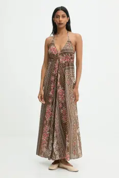 Answear.LAB rochie din bumbac culoarea maro, maxi, evazati imagine