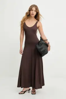 Answear.LAB rochie din bumbac culoarea maro, maxi, evazati imagine