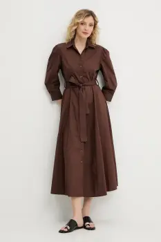 Answear Lab rochie din bumbac culoarea maro, midi, evazati imagine