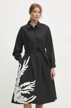 Answear Lab rochie din bumbac culoarea negru, midi, evazati imagine