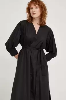 Answear Lab rochie din bumbac culoarea negru, midi, evazati imagine