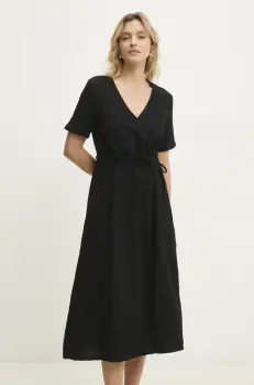 Answear Lab rochie din bumbac culoarea negru, midi, evazati imagine