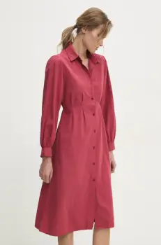 Answear Lab rochie din bumbac culoarea rosu, midi, evazati imagine