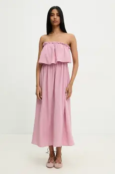 Answear Lab rochie din bumbac culoarea roz, midi, evazati imagine