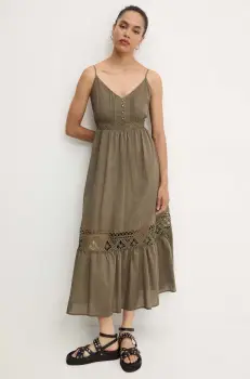 Answear Lab rochie din bumbac culoarea verde, midi, evazati imagine