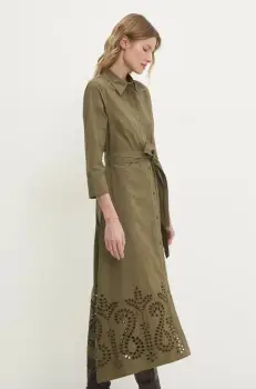 Answear Lab rochie din bumbac culoarea verde, midi, evazati imagine