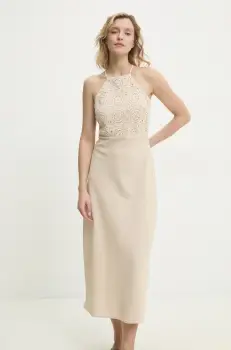 Answear Lab rochie din in culoarea bej, maxi, evazati imagine