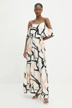 Answear Lab rochie din in culoarea bej, maxi, evazati imagine