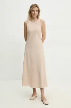 Answear Lab rochie din in culoarea bej, midi, evazati imagine