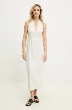 Answear Lab rochie din in culoarea bej, midi, evazati imagine