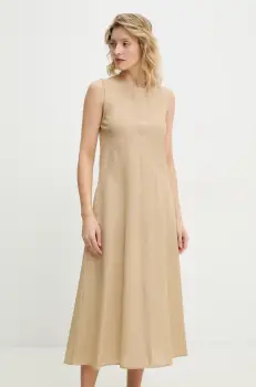 Answear Lab rochie din in culoarea bej, midi, evazati imagine