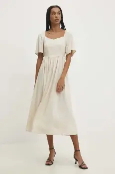 Answear Lab rochie din in culoarea bej, midi, evazati imagine