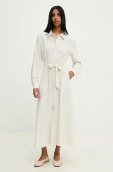 Answear Lab rochie din in culoarea bej, midi, evazati imagine