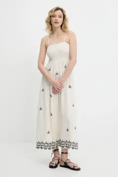 Answear Lab rochie din in culoarea bej, midi, evazati imagine