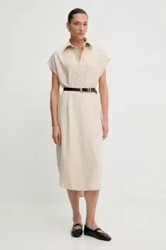 Answear.LAB rochie din in culoarea bej, midi, oversize imagine