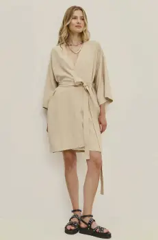 Answear Lab rochie din in culoarea bej, mini, drept imagine