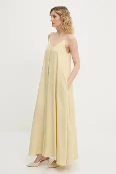 Answear Lab rochie din in culoarea galben, maxi, evazati imagine