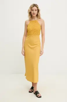 Answear Lab rochie din in culoarea galben, maxi, evazati imagine