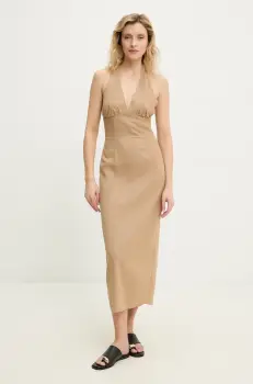 Answear Lab rochie din in culoarea maro, midi, evazati imagine