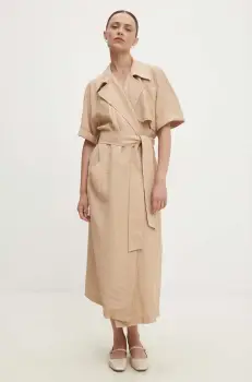 Answear Lab rochie din in culoarea maro, midi, oversize imagine