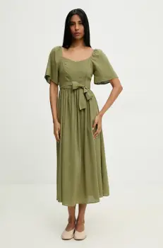 Answear Lab rochie din in culoarea verde, midi, evazati imagine