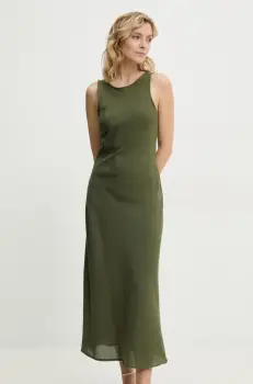 Answear Lab rochie din in culoarea verde, midi, evazati imagine