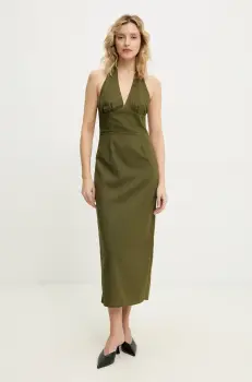 Answear Lab rochie din in culoarea verde, midi, evazati imagine