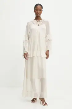 Answear Lab rochie din matase culoarea bej, maxi, evazati imagine