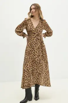 Answear Lab rochie din matase culoarea bej, maxi, evazati imagine