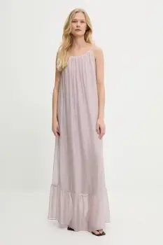 Answear Lab rochie din matase culoarea bej, maxi, evazati imagine