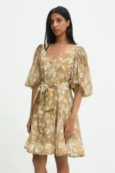 Answear.LAB rochie din matase culoarea bej, mini, evazati imagine