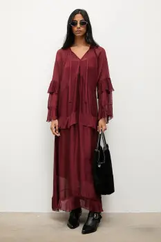 Answear.LAB rochie din matase culoarea bordo, maxi, drept imagine