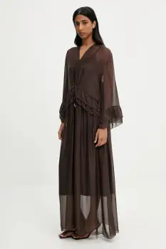 Answear Lab rochie din matase culoarea maro, maxi, evazati imagine