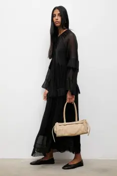 Answear.LAB rochie din matase culoarea negru, maxi, drept imagine