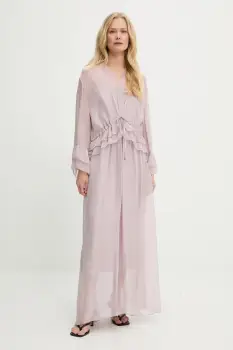 Answear Lab rochie din matase culoarea roz, maxi, evazati imagine