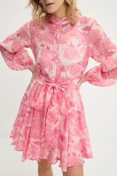 Answear Lab rochie din matase culoarea roz, mini, evazati imagine