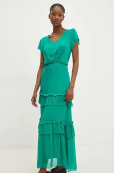 Answear Lab rochie din matase culoarea verde, maxi, evazati imagine