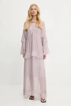 Answear Lab rochie din matase culoarea violet, maxi, evazati imagine