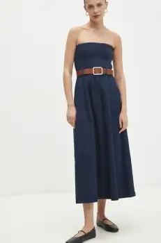 Answear Lab rochie jeans culoarea albastru marin, midi, evazati imagine