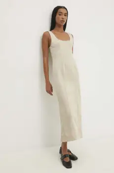 Answear Lab rochie jeans culoarea bej, midi, mulata imagine