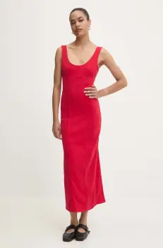 Answear Lab rochie jeans culoarea rosu, midi, mulata imagine