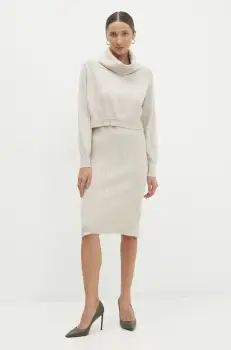 Answear Lab rochie si pulover culoarea bej, mini, mulata imagine