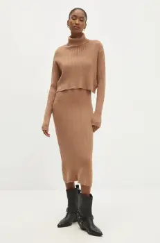 Answear Lab rochie si pulover culoarea maro, mini, mulata imagine