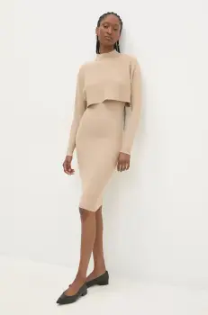 Answear Lab rochie si pulover culoarea maro, mini, mulata imagine