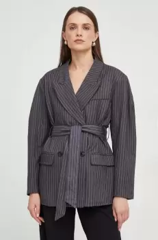 Answear Lab sacou culoarea gri, cu doua randuri de nasturi, modelator imagine