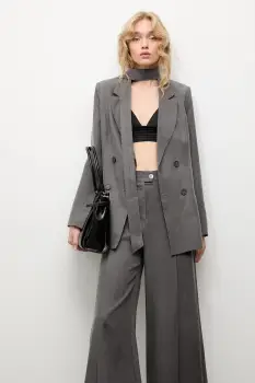 Answear.LAB sacou culoarea gri, cu doua randuri de nasturi, neted imagine