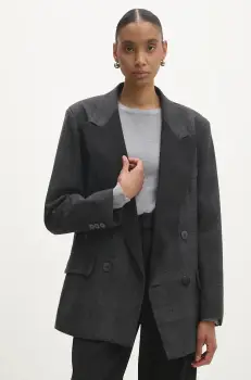 Answear Lab sacou culoarea gri, cu doua randuri de nasturi, neted imagine