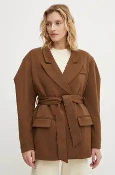 Answear Lab sacou culoarea maro, cu doua randuri de nasturi, neted imagine