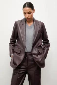 Answear.LAB sacou de piele culoarea bordo, un singur rand de nasturi, neted imagine