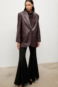 Answear.LAB sacou de piele culoarea bordo, un singur rand de nasturi, neted imagine